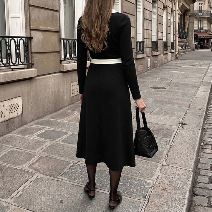Women's Elegant Long Sleeve Dress with Belt Mune Fashion