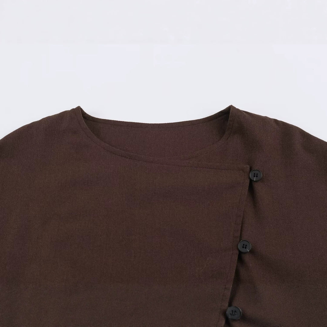 Women Asymmetric Wrap Jacket with Decorative Button Placket and Dropped Shoulders Mune Fashion