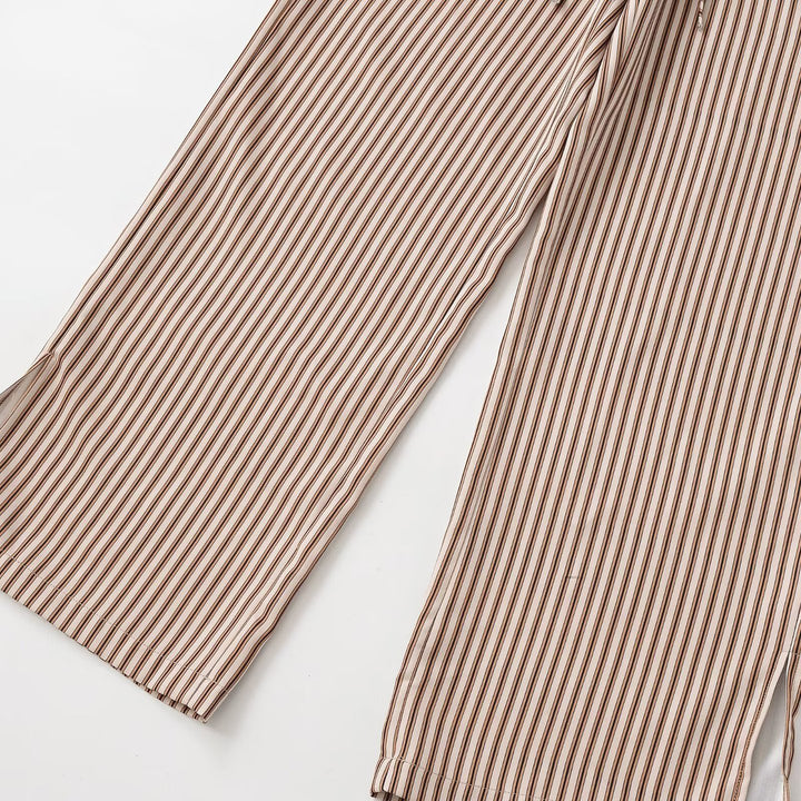 Women's Wide Culotte Pants with Elastic Waistband and Stripe Pattern Mune Fashion