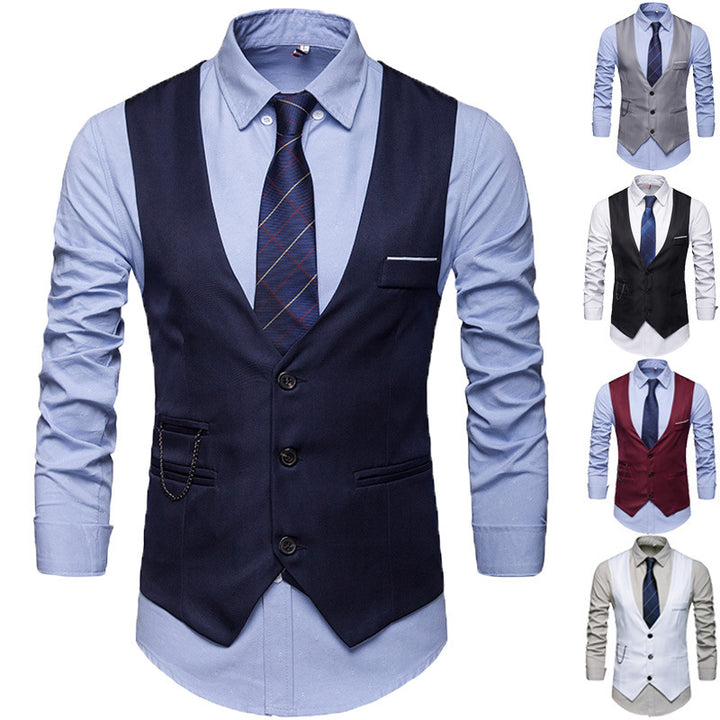 Men's tailored suit waistcoat with V-neck, chain detail and breast pocket Mune Fashion
