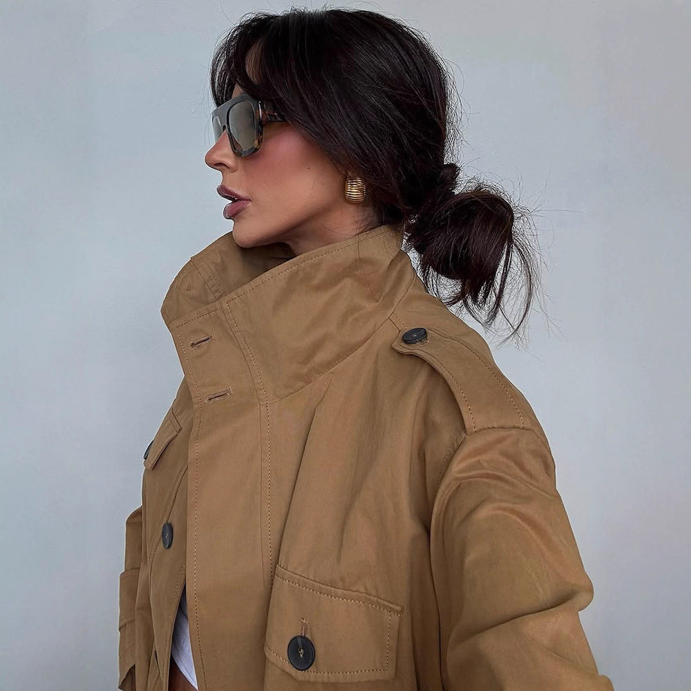 Ladies Lightweight Cotton Field Coat with Stand-up Collar, Shoulder Straps & Applied Flap Pockets Mune Fashion