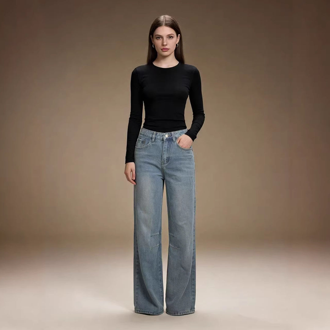 Women's simple long-sleeve fine knit shirt with round neckline, slightly tailored silhouette, and elastic wearing comfort Mune Fashion