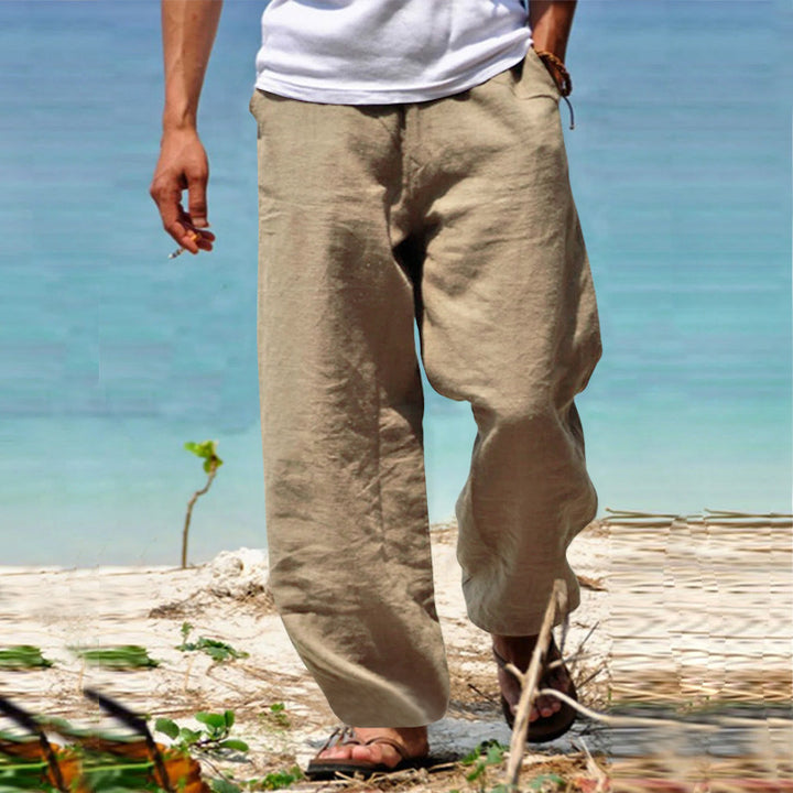 Men's Breezy Beach Pants in Baggy Cut made of Linen Blend with Drawstring Mune Fashion