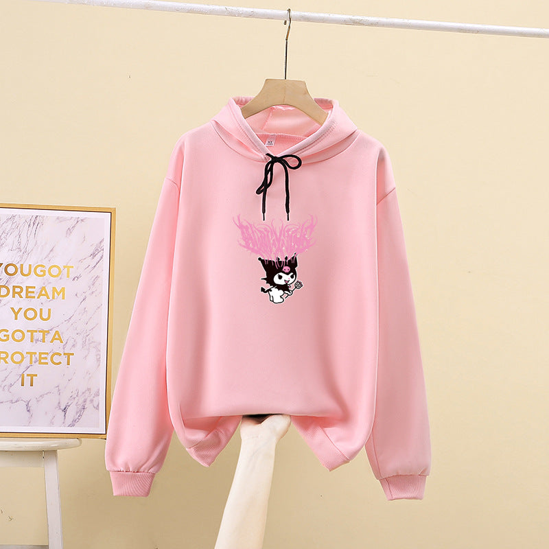 Women's Hooded Sweatshirt with Gothic-Kawaii Print, Oversized Cut and Soft Fleece Lining Mune Fashion
