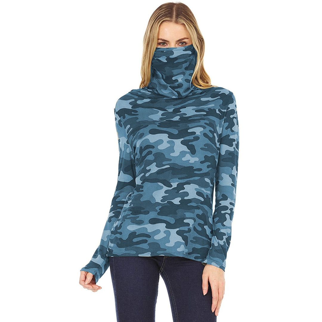 Women's camouflage jersey long sleeve with integrated tube collar Mune Fashion