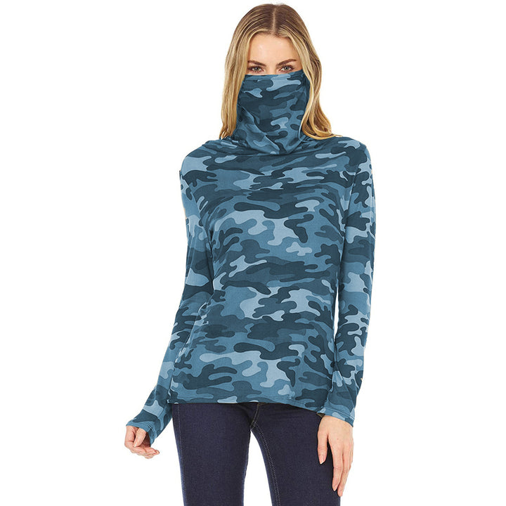 Women's camouflage jersey long sleeve with integrated tube collar Mune Fashion