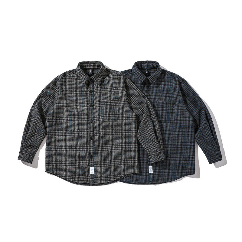 Unisex Boxy Overshirt made of wool blend with Glencheck, chest pocket and rounded hem Mune Fashion