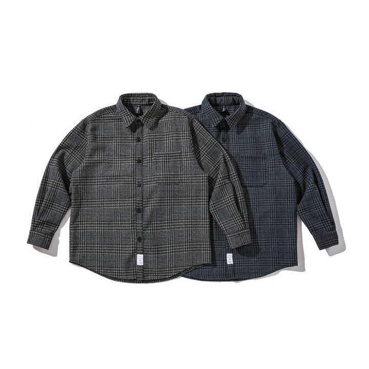 Unisex Boxy Overshirt made of wool blend with Glencheck, chest pocket and rounded hem Mune Fashion