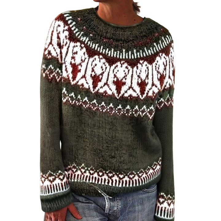 Women's Norwegian sweater made of wool blend with round neck and traditional Fair Isle yoke Mune Fashion