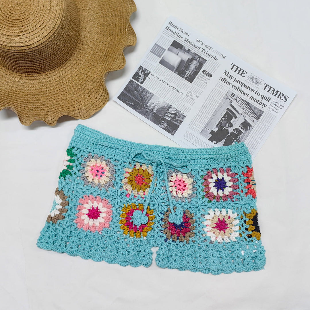 Women's crochet shorts with colorful granny square pattern Mune Fashion