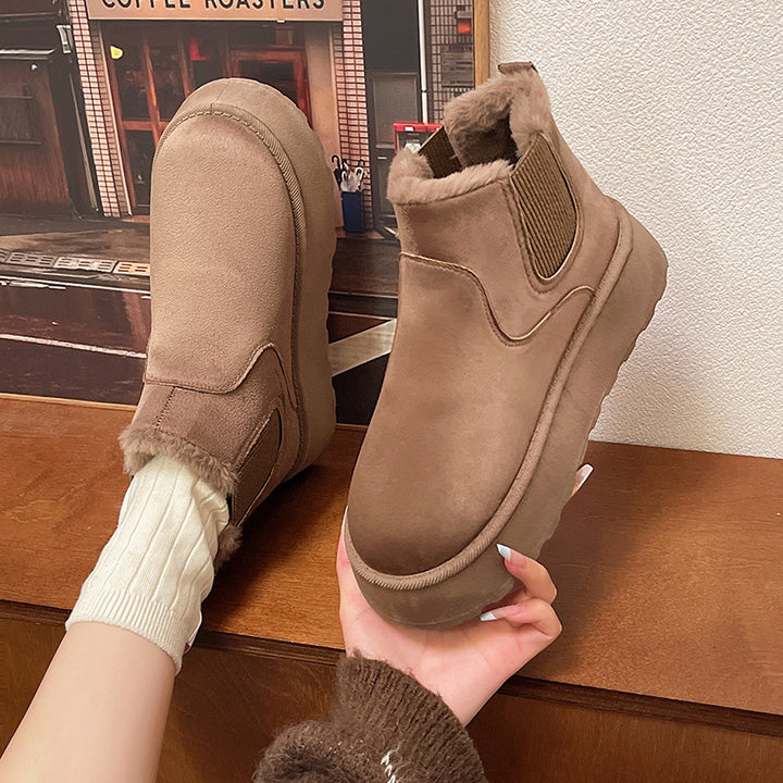 Women's Insulated Chelsea Ankle Boots with Faux Fur, Elastic Insert and Platform Sole