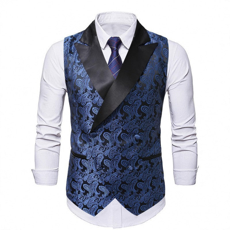 Men's Satin Paisley Vest with Shawl Collar and Tailored Tuxedo Look Mune Fashion