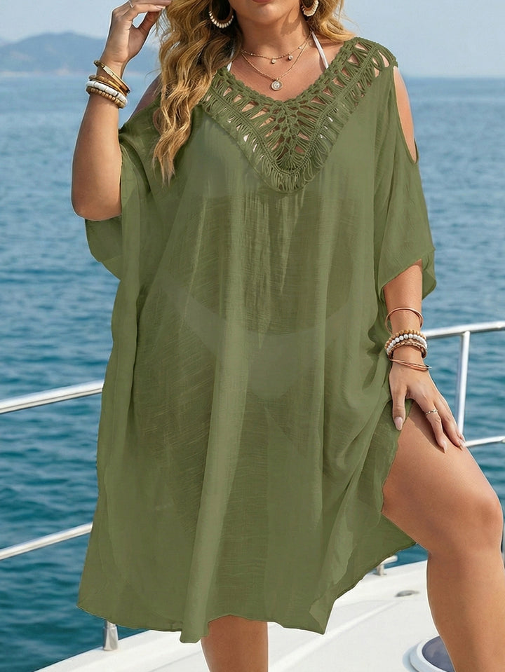 Ladies comfortable beach cover-up with crocheted decor Mune Fashion