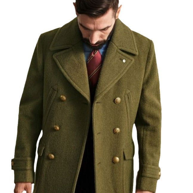 Men's Double-Breasted Peacoat made of Wool Blend with Metal Buttons and Flap Pockets Mune Fashion