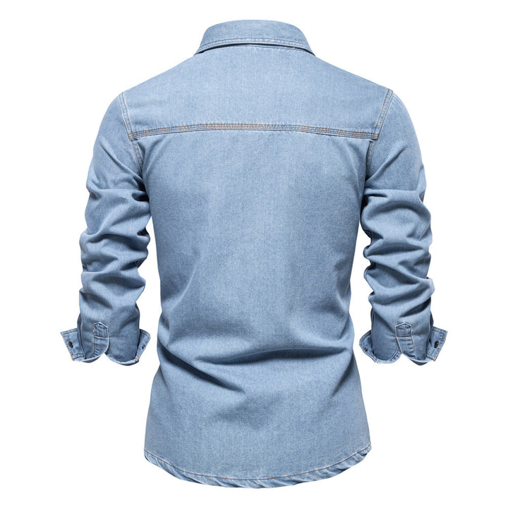 Men's light denim shirt with patch chest flap pockets and Kent collar Mune Fashion