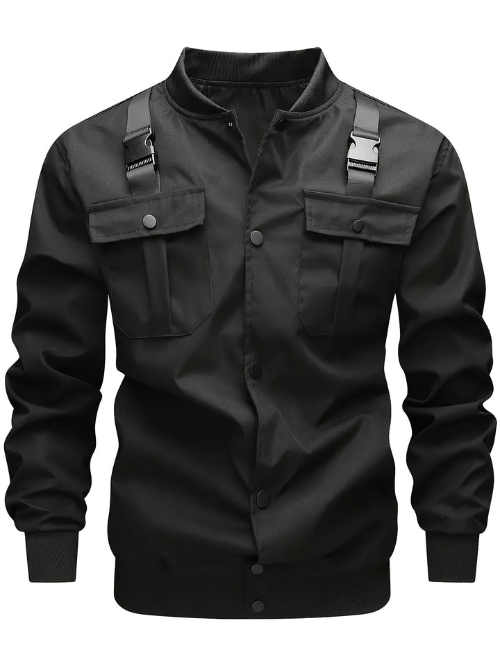 Men's utility bomber jacket with chest flap pockets, shoulder straps, and ribbed cuffs Mune Fashion