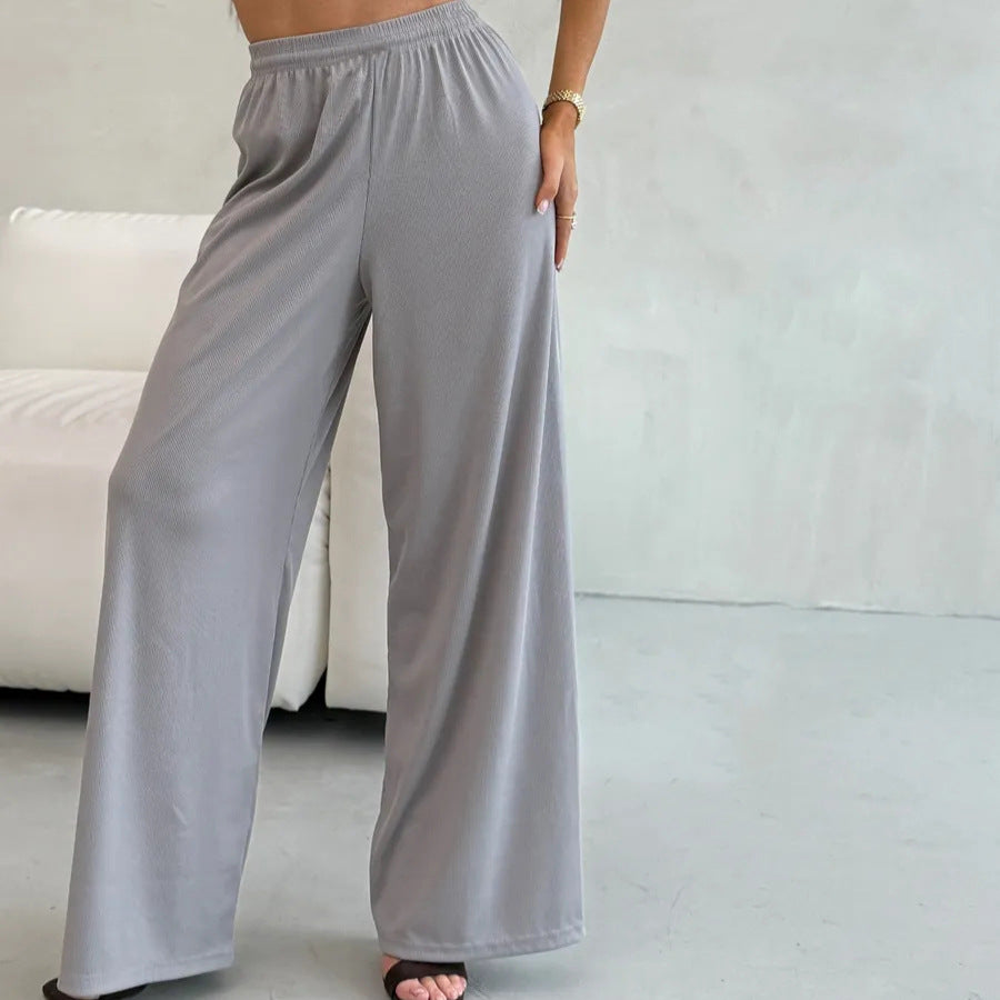 Women's wide High-Waist Palazzo pants made of ribbed jersey with elastic waistband Mune Fashion