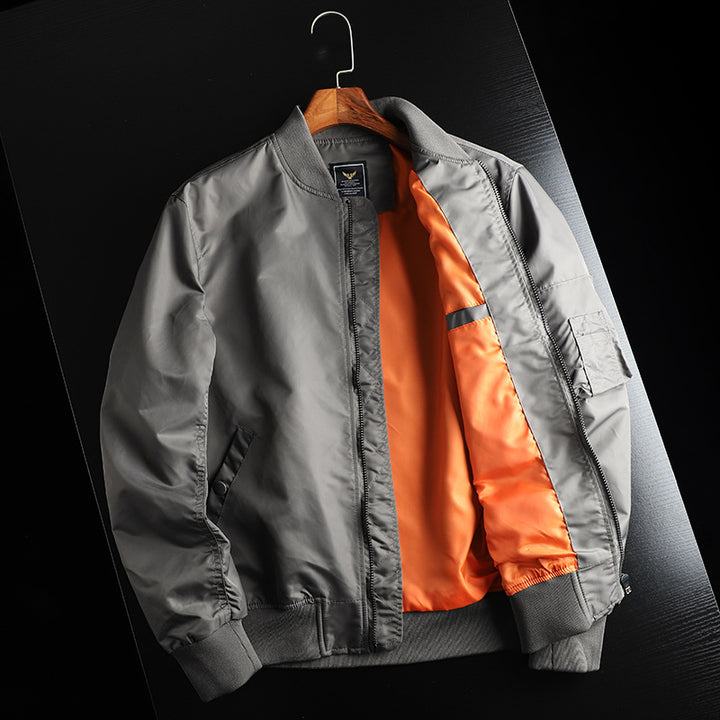 Men's windproof nylon bomber jacket in MA-1 style with arm pocket and ribbed cuffs Mune Fashion