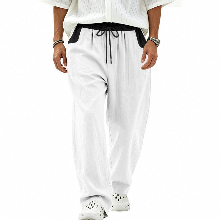 Men's Loose Fit Linen Blend Casual Pants with Elastic Drawstring and Side Pockets Mune Fashion