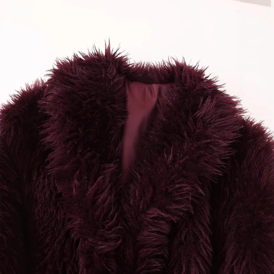 Ladies short-cut faux fur bomber jacket with full pile and shawl collar Mune Fashion