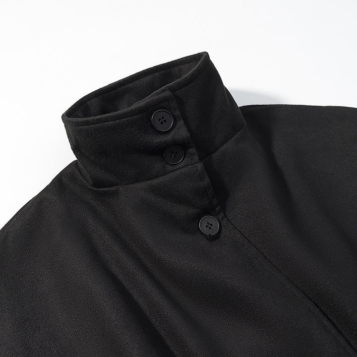 Women's short cape with stand-up collar, concealed button placket, and waist tie belt Mune Fashion