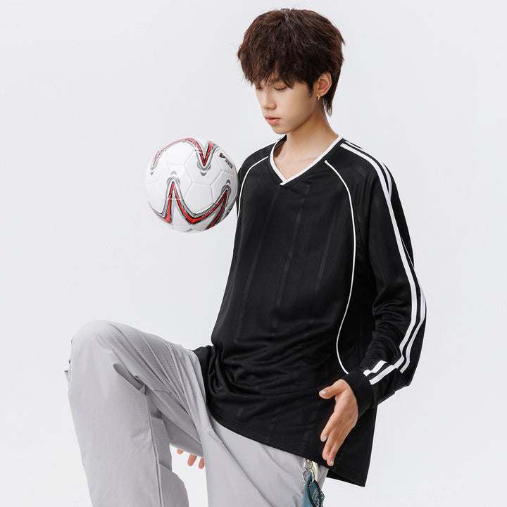 Damen Weites V-Ausschnitt Oversize-Sportshirt mit Raglanärmeln und Kontraststreifen Mune Fashion