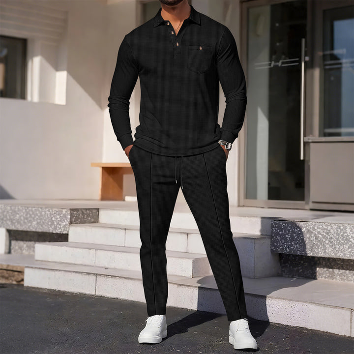 Men's fine-structured long-sleeve polo shirt with concealed button placket and patch chest pocket Mune Fashion