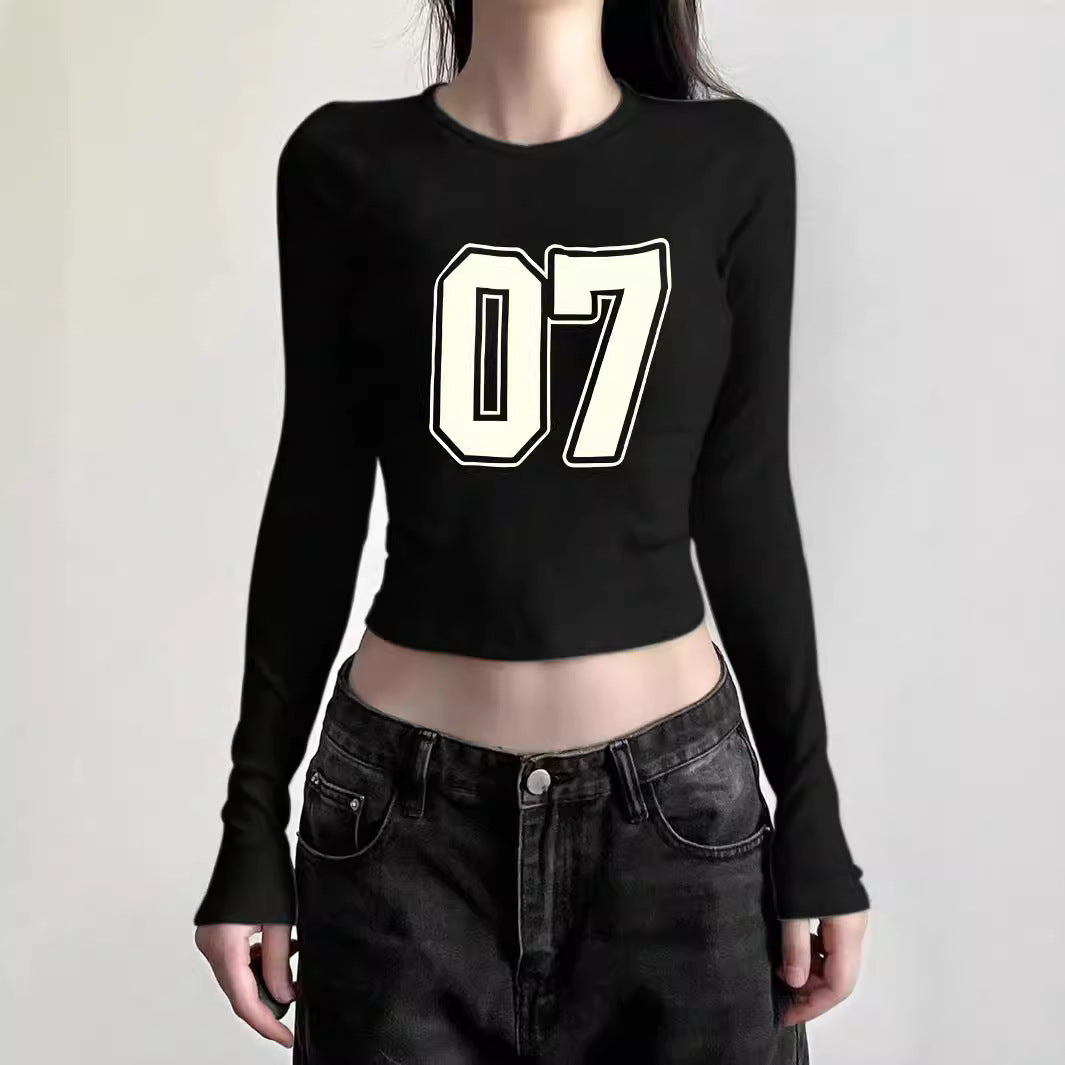 Ladies' figure-hugging long sleeve shirt with cute goose print, round neckline, and lightweight stretch Mune Fashion