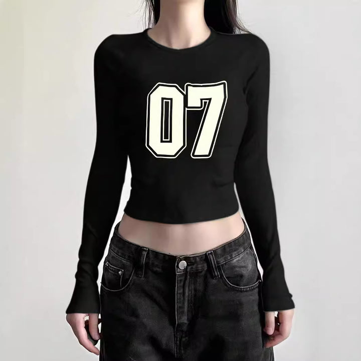 Ladies' figure-hugging long sleeve shirt with cute goose print, round neckline, and lightweight stretch Mune Fashion
