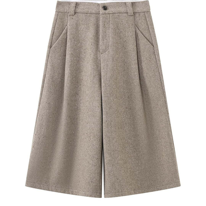 Women High-Waisted Culotte Pants made of Wool Blend with Pleat Mune Fashion