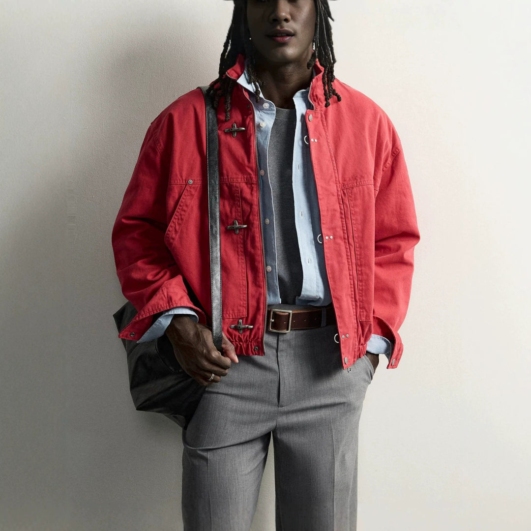 Men's Lightweight Oversized Field Jacket with Stand-up Collar and Toggle Closures Mune Fashion