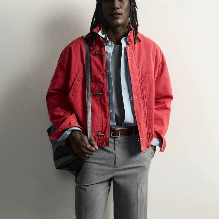 Men's Lightweight Oversized Field Jacket with Stand-up Collar and Toggle Closures Mune Fashion