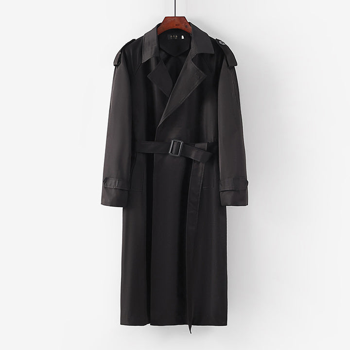 Unisex Longer minimalist trench coat with belt and shoulder epaulets Mune Fashion