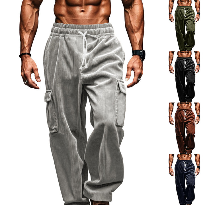 Men's oversized corduroy cargo pants with elastic drawstring waistband and multiple pockets Mune Fashion