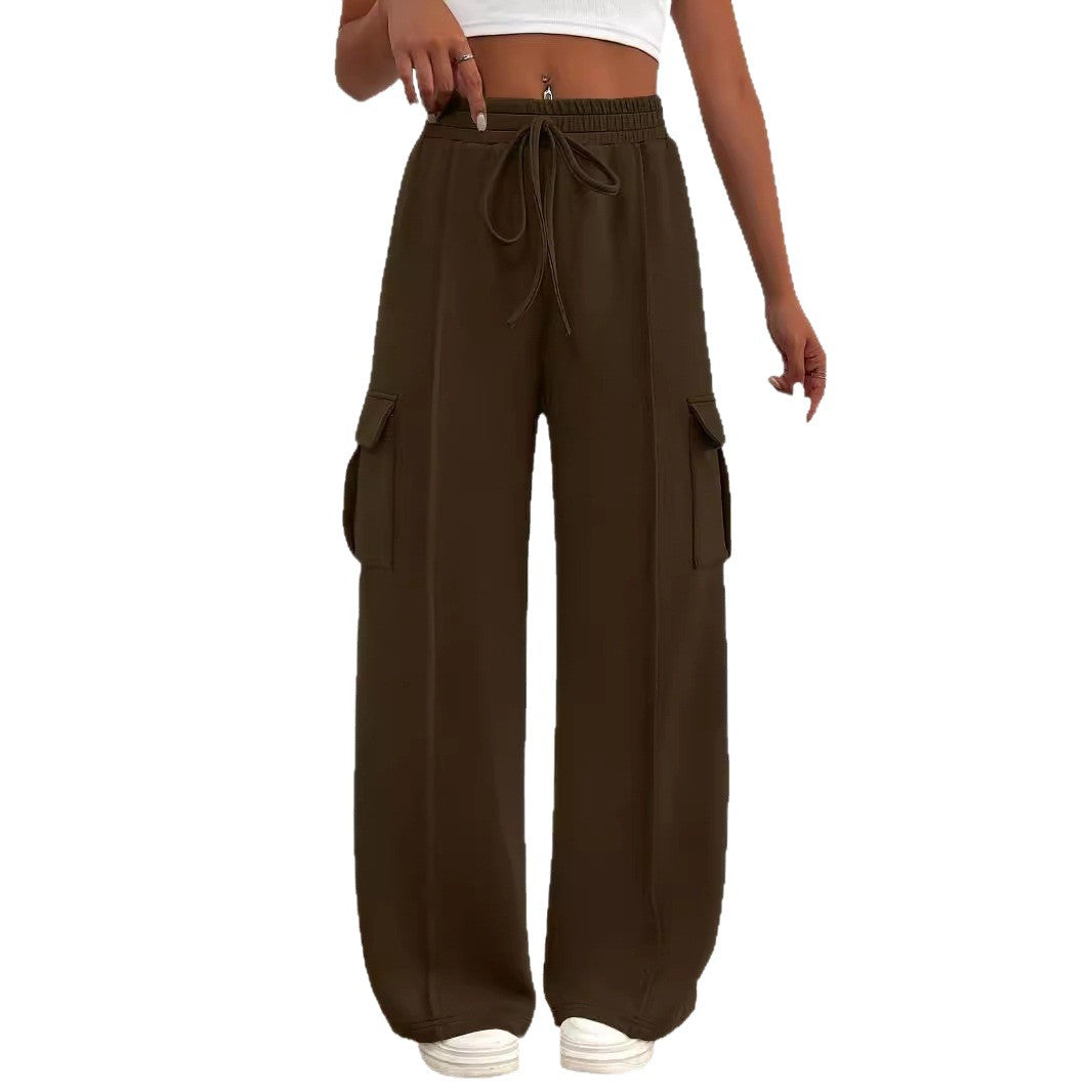 Women Wide Cargo Lounge Pants with Drawstring Waist and Flap Pockets Mune Fashion