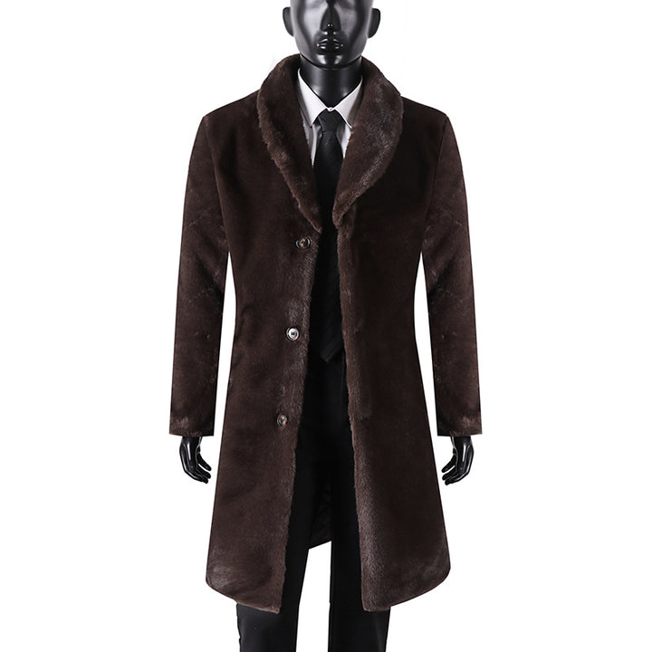 Men's Maxi Length Coat with Faux Fur Trim and Shawl Collar Mune Fashion