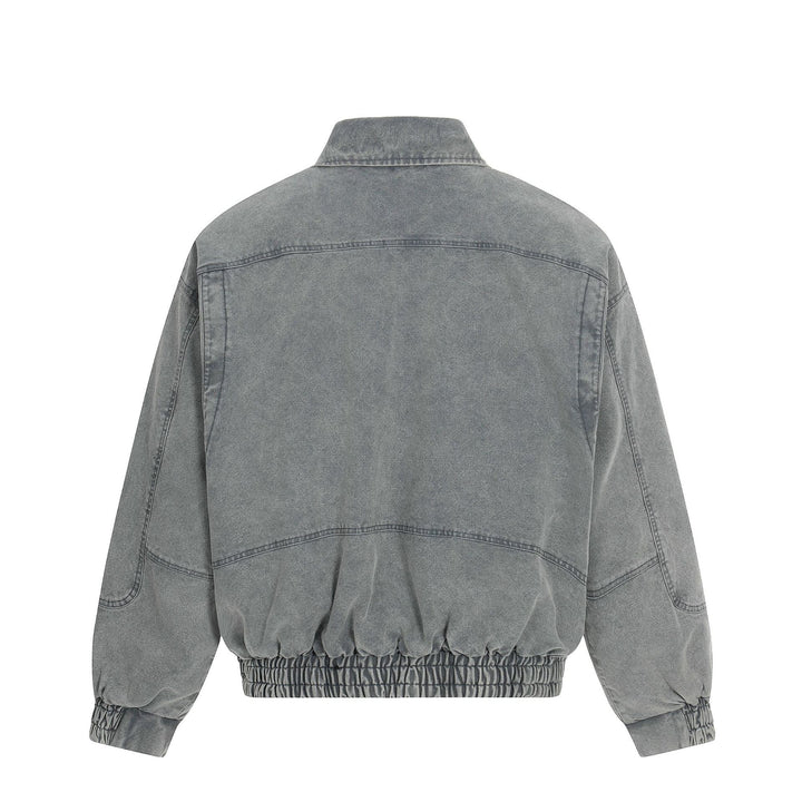 Men's Short-Cut Canvas-Denim Field Blouson with Toggle Closures and High Stand-Up Collar Mune Fashion