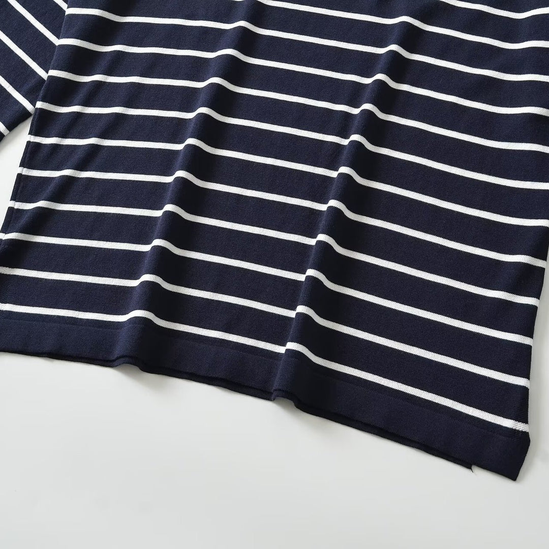 Women's Oversize Striped Shirt with Boat Neck and 3/4 Sleeves Mune Fashion