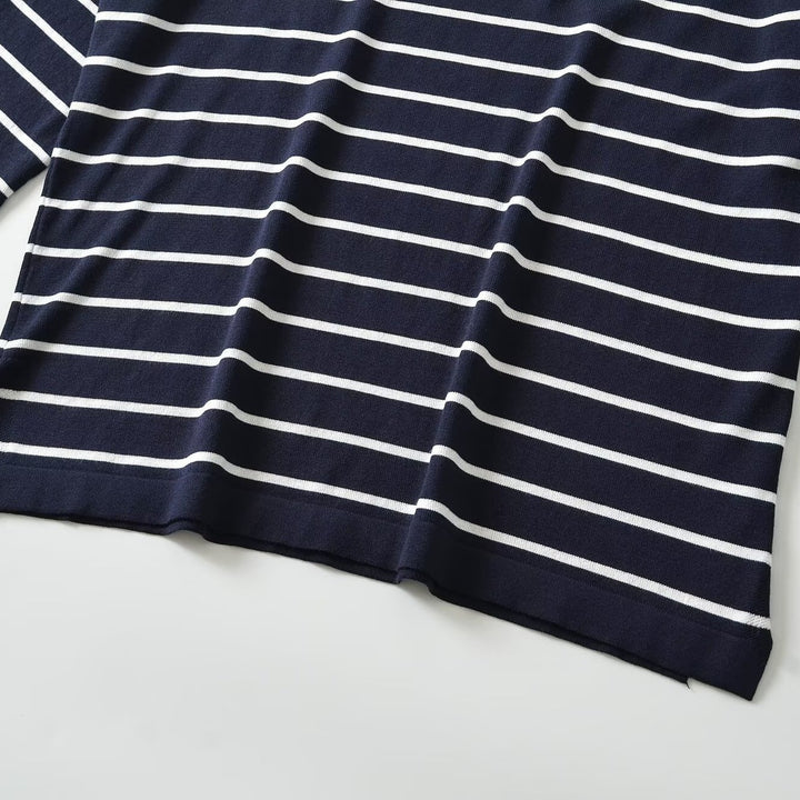 Women's Oversize Striped Shirt with Boat Neck and 3/4 Sleeves Mune Fashion