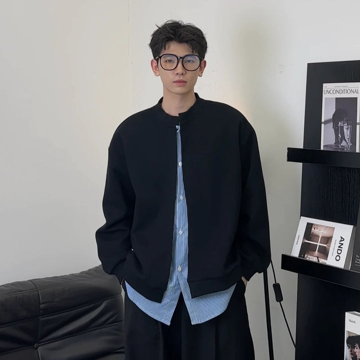 Men's sweatshirt in layered look with concealed button placket and round neckline Mune Fashion