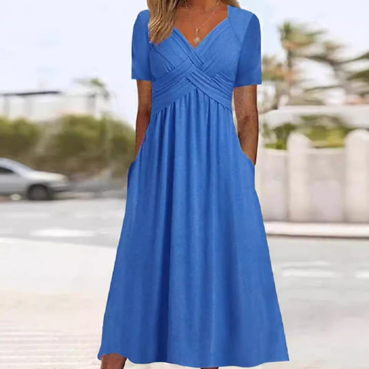 Women’s maxi dress short sleeve with crossover top and side pockets Mune Fashion
