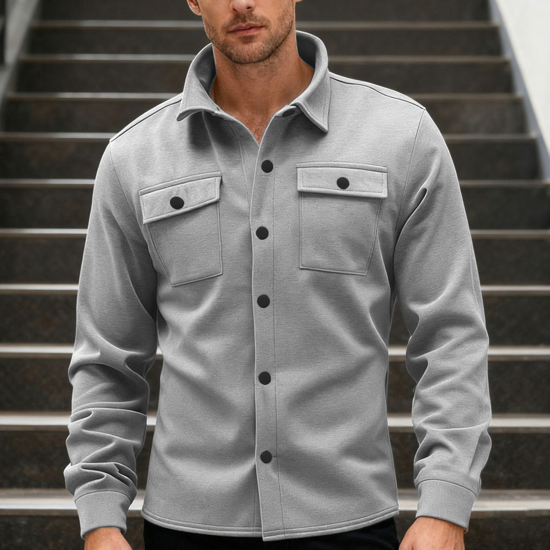 Men's Twill Overshirt with Shirt Collar, Flap Pockets and Straight Hem Mune Fashion