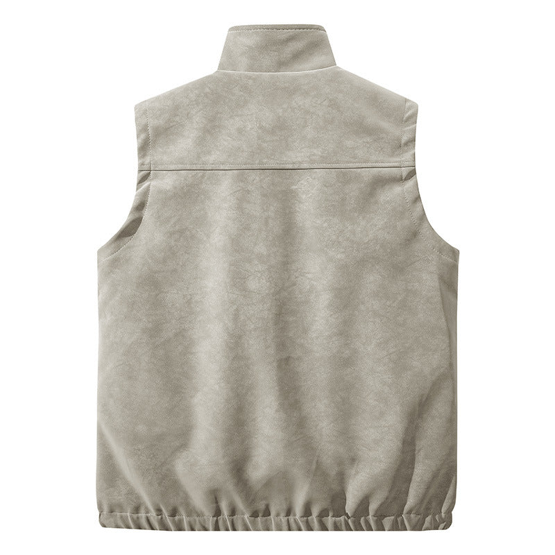 Men's utility vest in velour look with stand-up collar, multi pockets, and full zip Mune Fashion