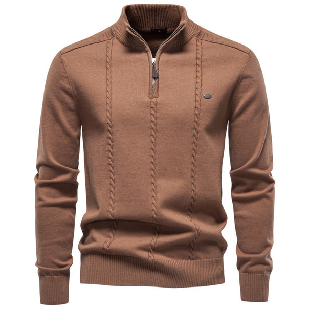 Men's fine knit pullover with half zipper and vertical cable pattern Mune Fashion