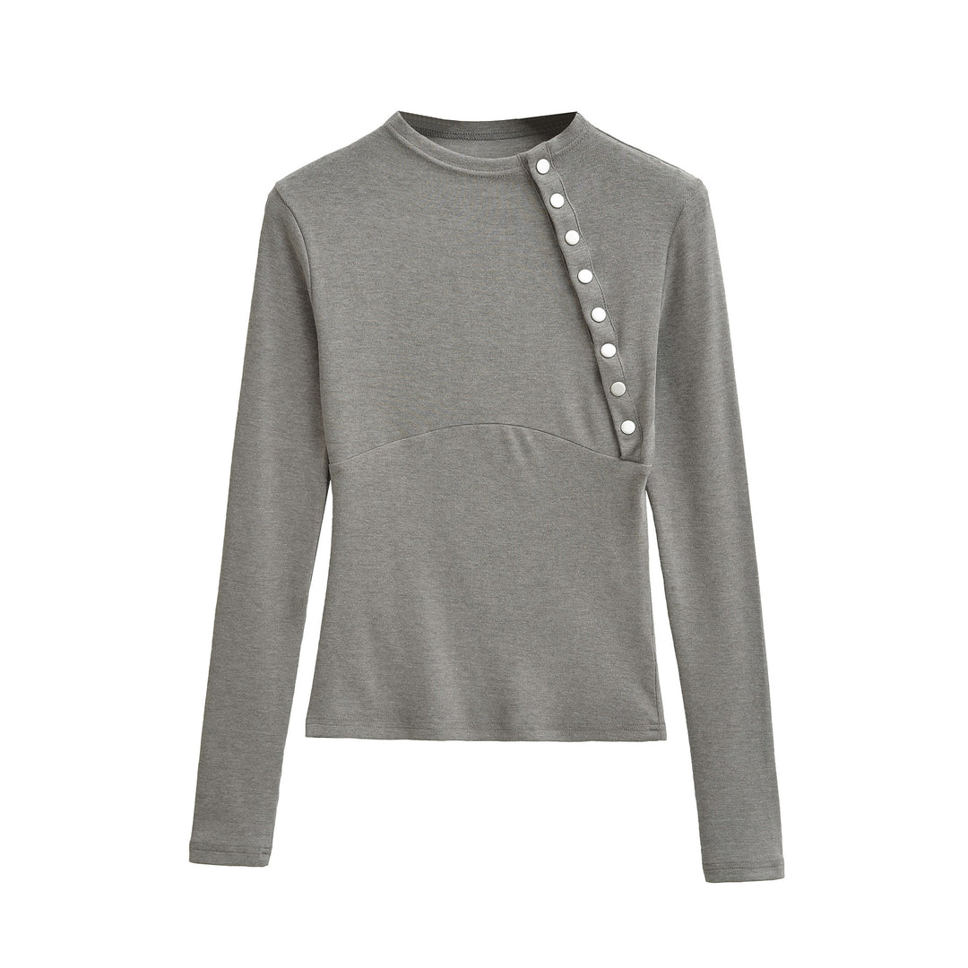 Women Fitted Long Sleeve with Asymmetrical Snap Placket Mune Fashion