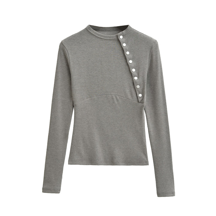 Women Fitted Long Sleeve with Asymmetrical Snap Placket Mune Fashion