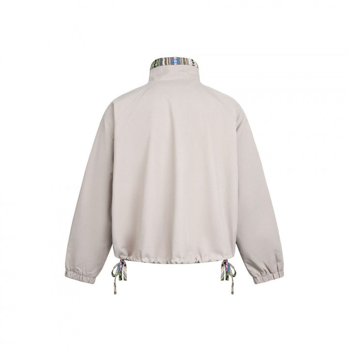 Women Short Tail Bomber Jacket with Stand-Up Collar and Patterned Lining Mune Fashion