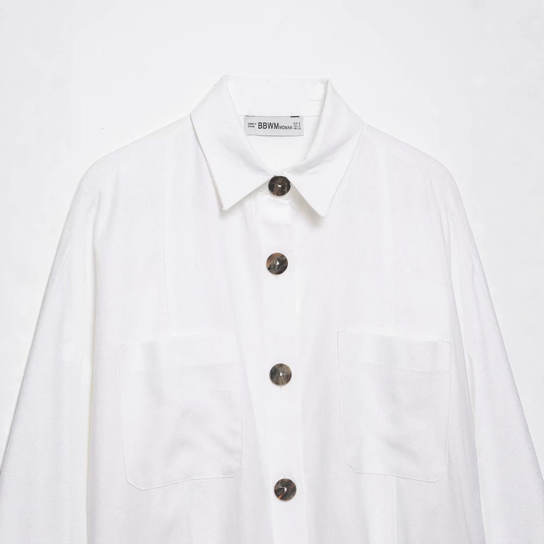 Women's Oversized Shirt Jacket with Wide Kimono Sleeves and Large Horn Buttons Mune Fashion