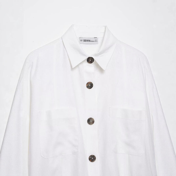 Women's Oversized Shirt Jacket with Wide Kimono Sleeves and Large Horn Buttons Mune Fashion