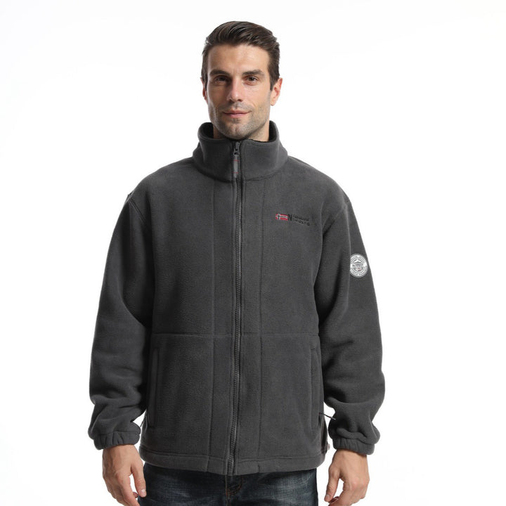 Men's fleece outdoor jacket with stand-up collar, full-length zipper, and elastic cuffs Mune Fashion